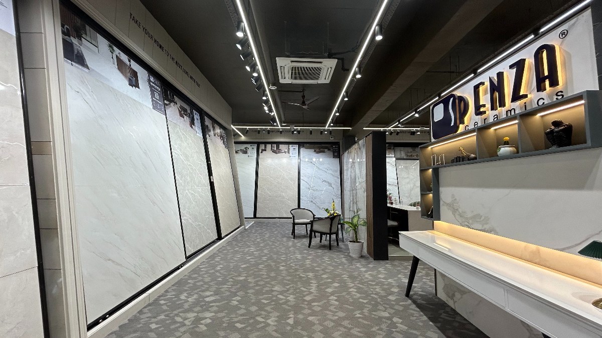 Large-format tile room at HCS Home's showroom in Ambala