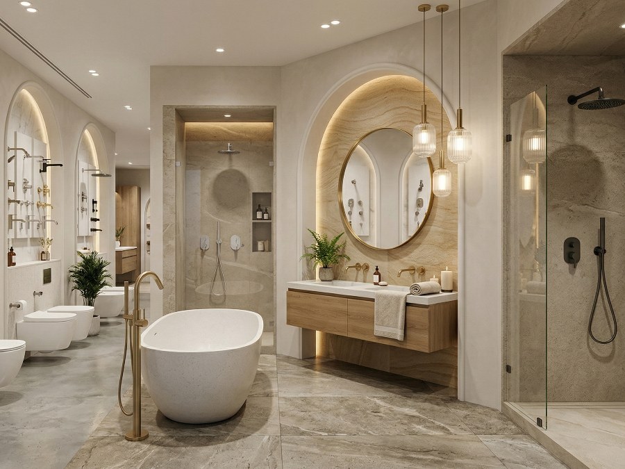 Bathroom fittings display at HCS Home's 10,000 sq ft showroom in Ambala