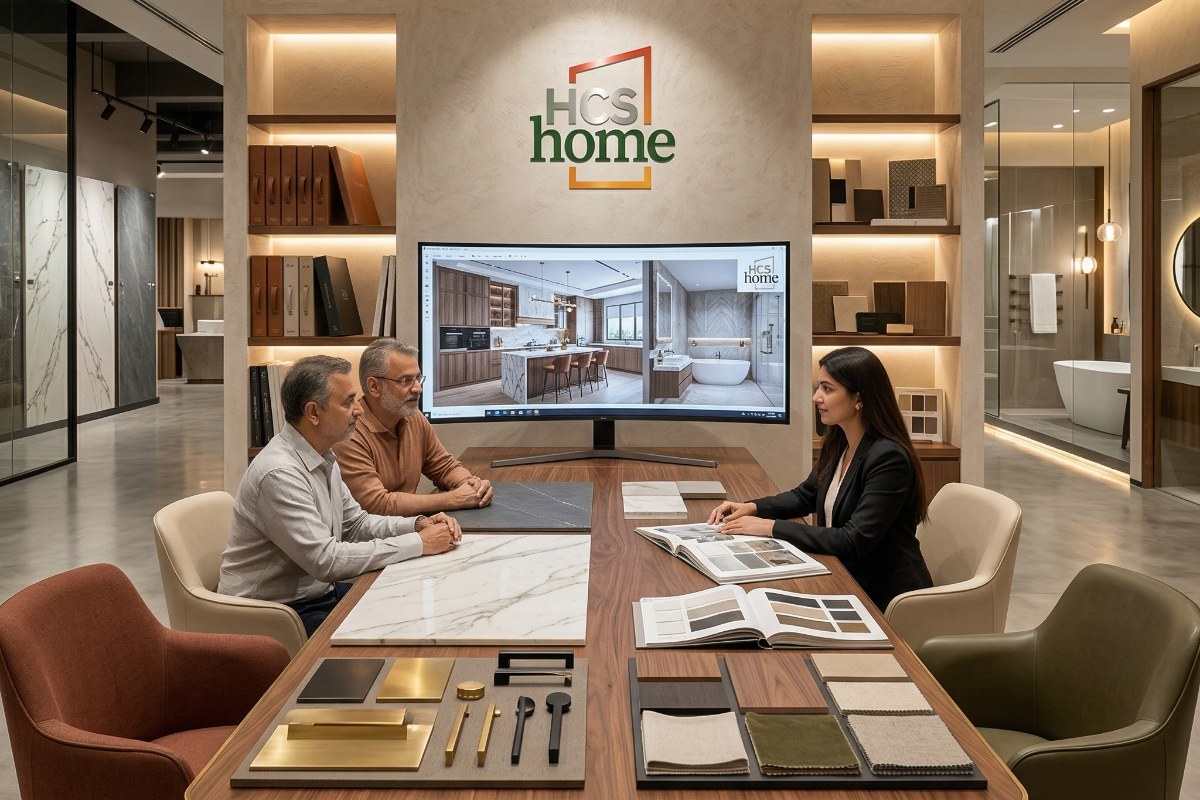 Studio consultation space at HCS Home's 10,000 sq ft showroom in Ambala