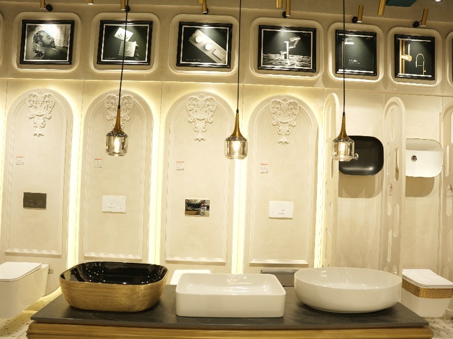 Bathroom alcove display at HCS Home's showroom in Ambala