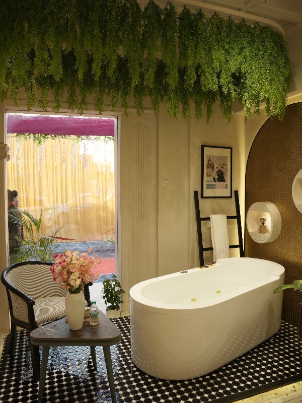 Bathtub vignette at HCS Home's showroom in Ambala